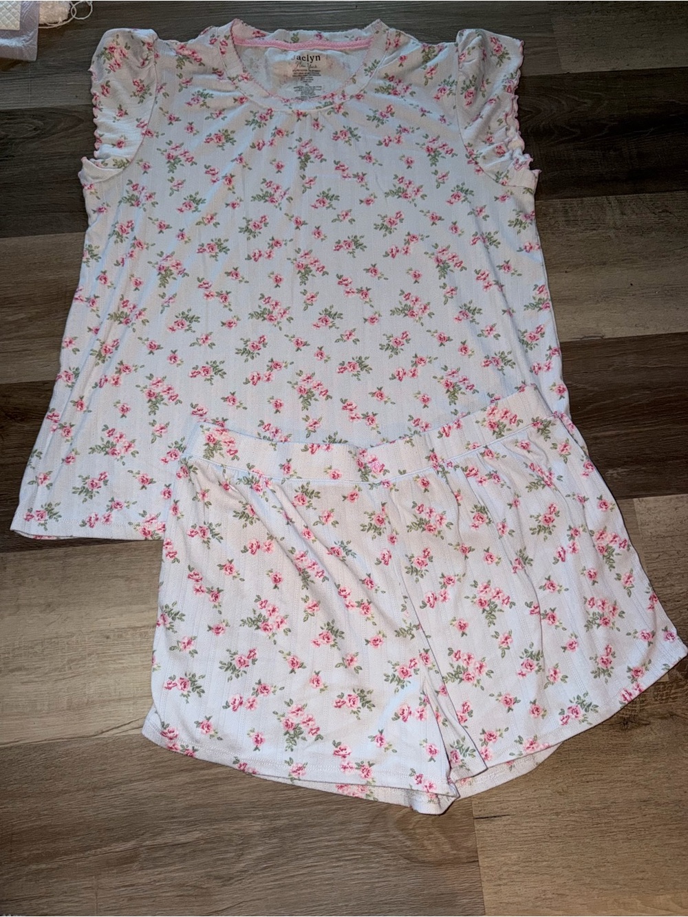 Womens Floral Pink Ruffled Short Pajama Set - Jaclyn